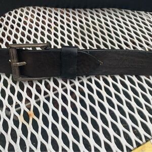Vintage STRUCTURE Black Distressed Leather Belt w/silver Buckle Mens 34 USA Y2K